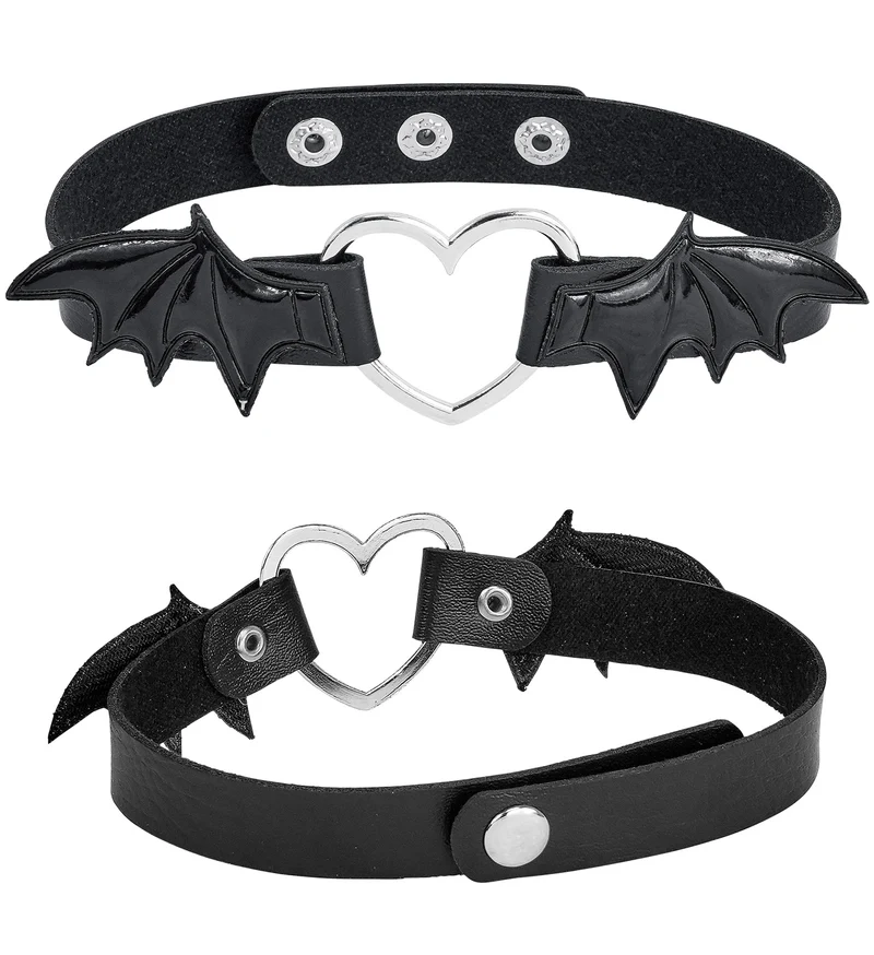 Choker met vleermuisvleugels en hartring zwart dames