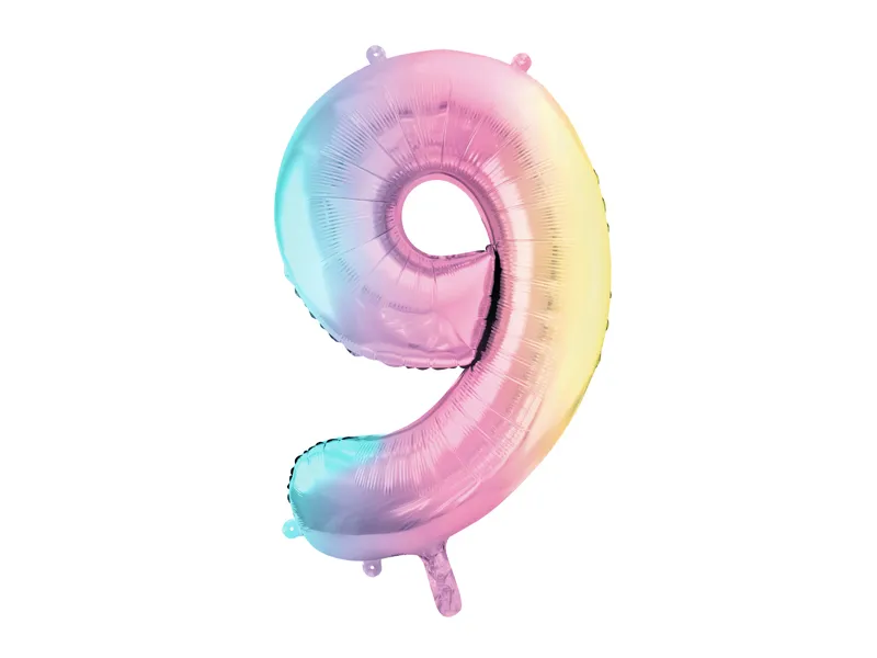 Pastel Regenboog Folieballon Cijfer 9 (86cm)