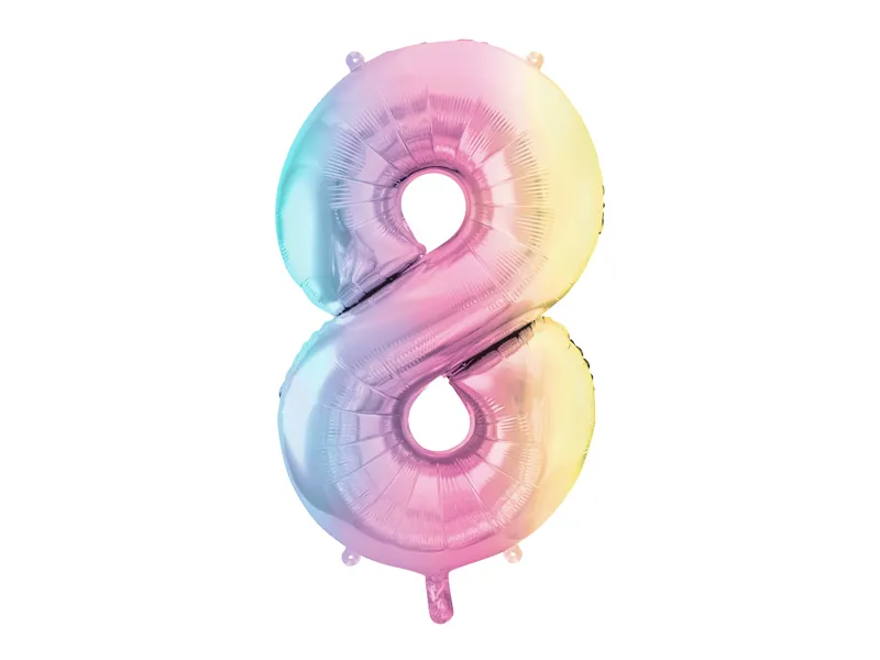 Pastel Regenboog Folieballon Cijfer 8 (86cm)