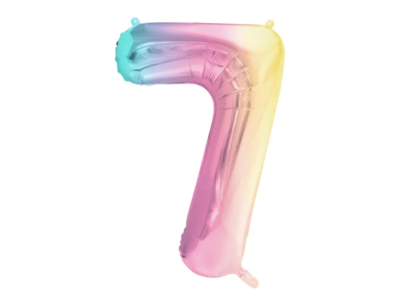 Pastel Regenboog Folieballon Cijfer 7 (86cm)