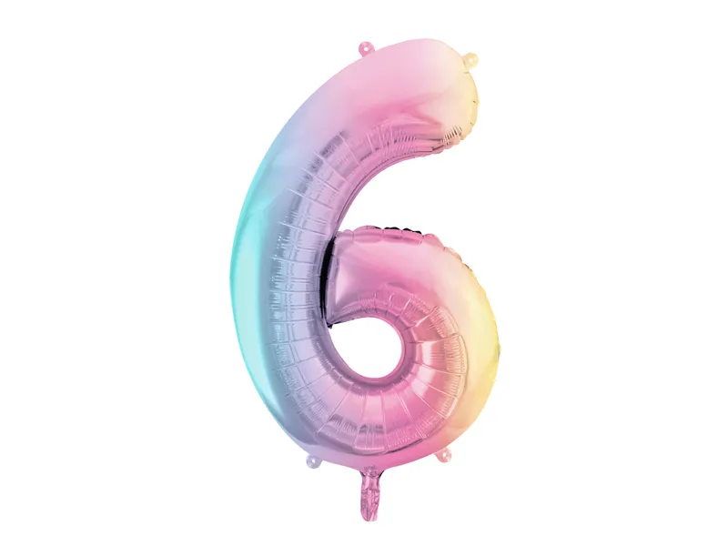 Pastel Regenboog Folieballon Cijfer 6 (86cm)