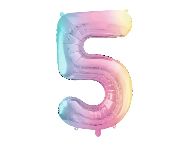 Pastel Regenboog Folieballon Cijfer 5 (86cm)