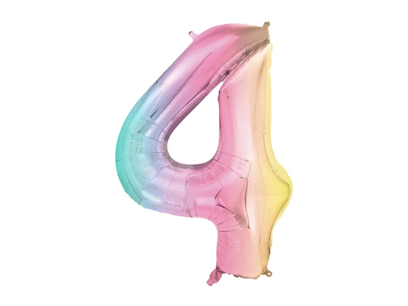 Pastel Regenboog Folieballon Cijfer 4 (86cm)