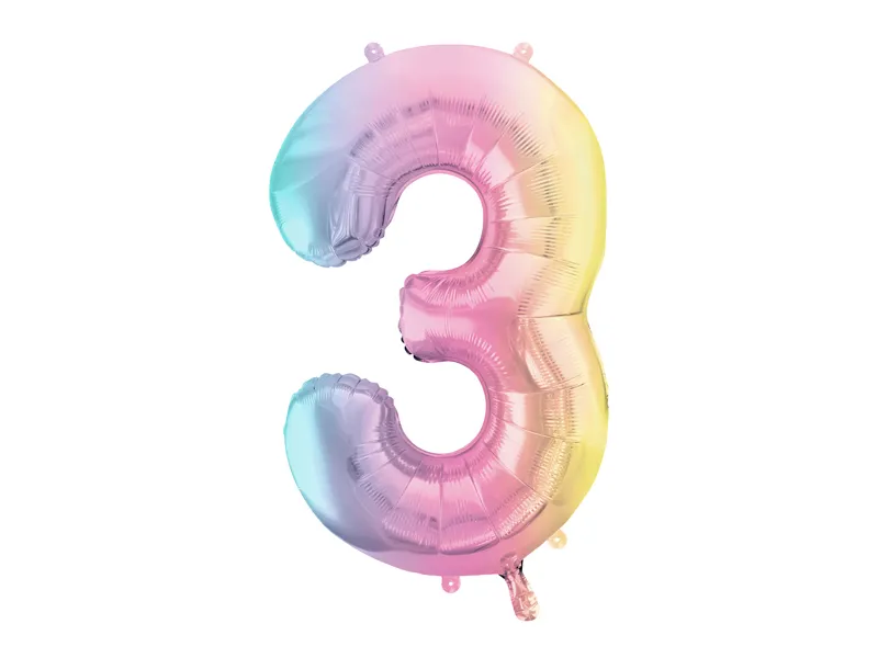 Pastel Regenboog Folieballon Cijfer 3 (86cm)