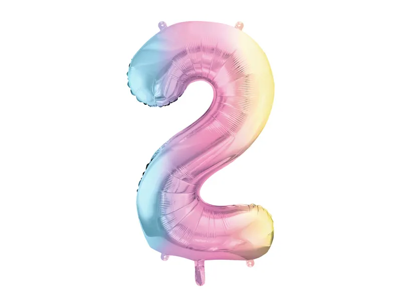 Pastel Regenboog Folieballon Cijfer 2 (86cm)