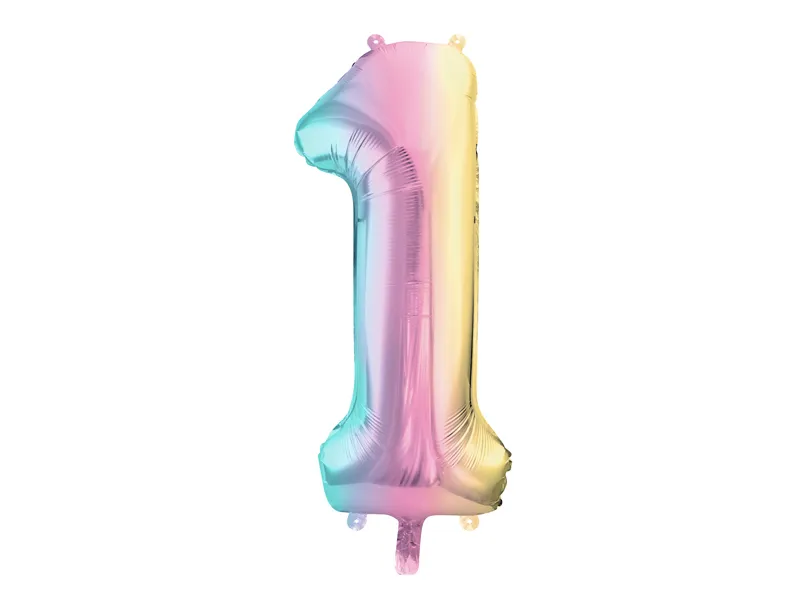 Pastel Regenboog Folieballon Cijfer 1 (86cm)
