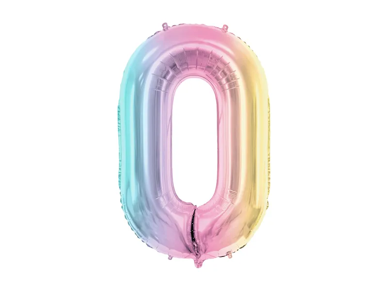 Pastel Regenboog Folieballon Cijfer 0 (86cm)