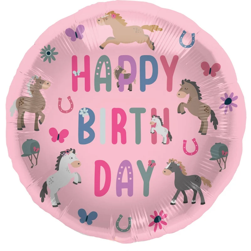 Folieballon Happy Horses Roze (45cm)