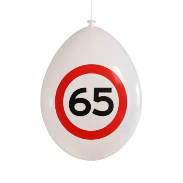 Ballonnen 65 jaar rood/wit 30 cm - 10 stuks