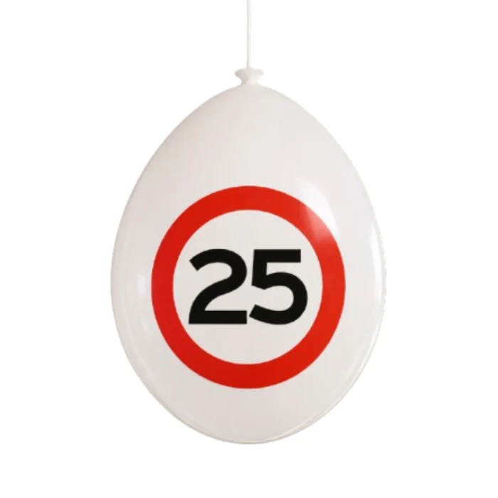 Ballonnen 25 jaar rood/wit 30 cm - 10 stuks