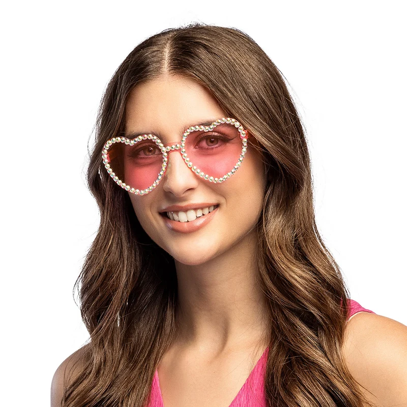 Roze hartjes partybril Diamond heart