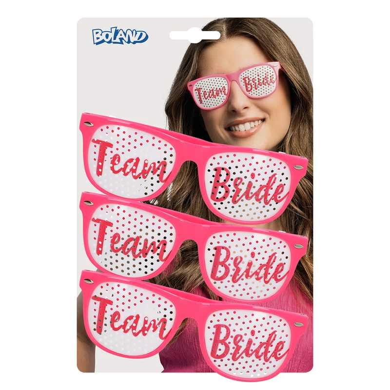Set 3 partybrillen Team bride (roze)