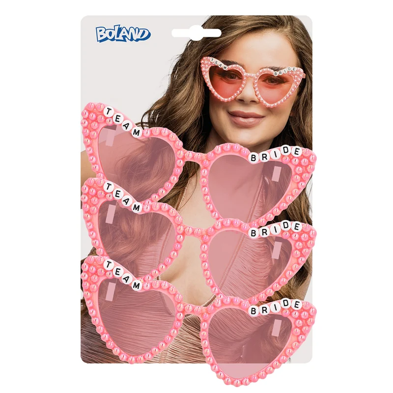 Set 3 partybrillen Pearl Team bride (roze)