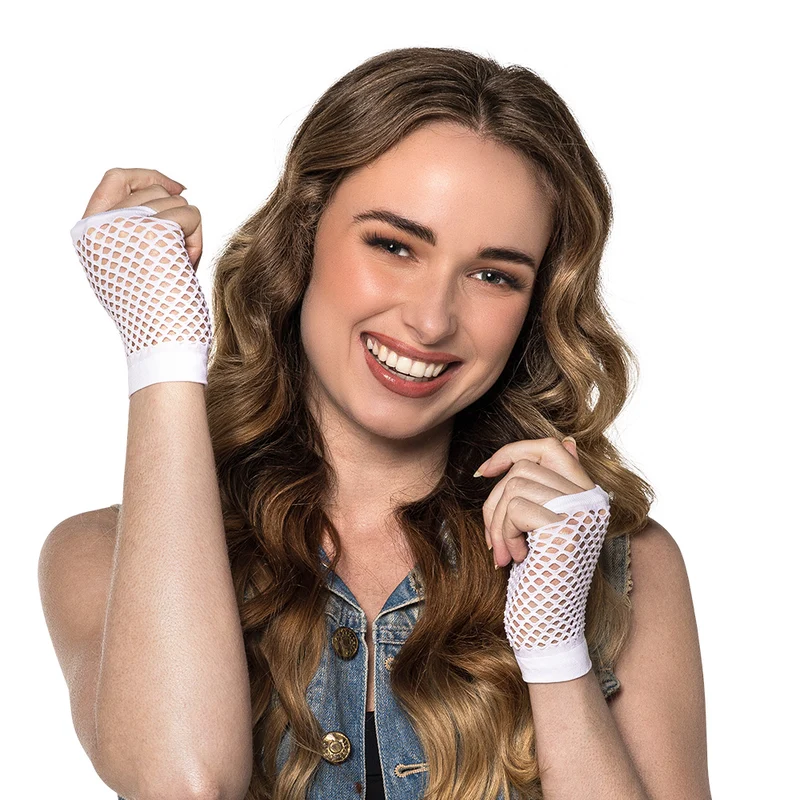 Korte witte mesh handschoenen dames (pols)
