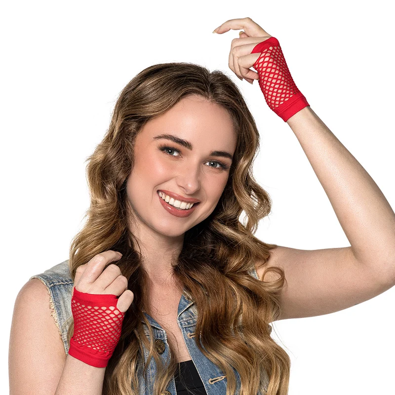 Korte rode mesh handschoenen dames (pols)