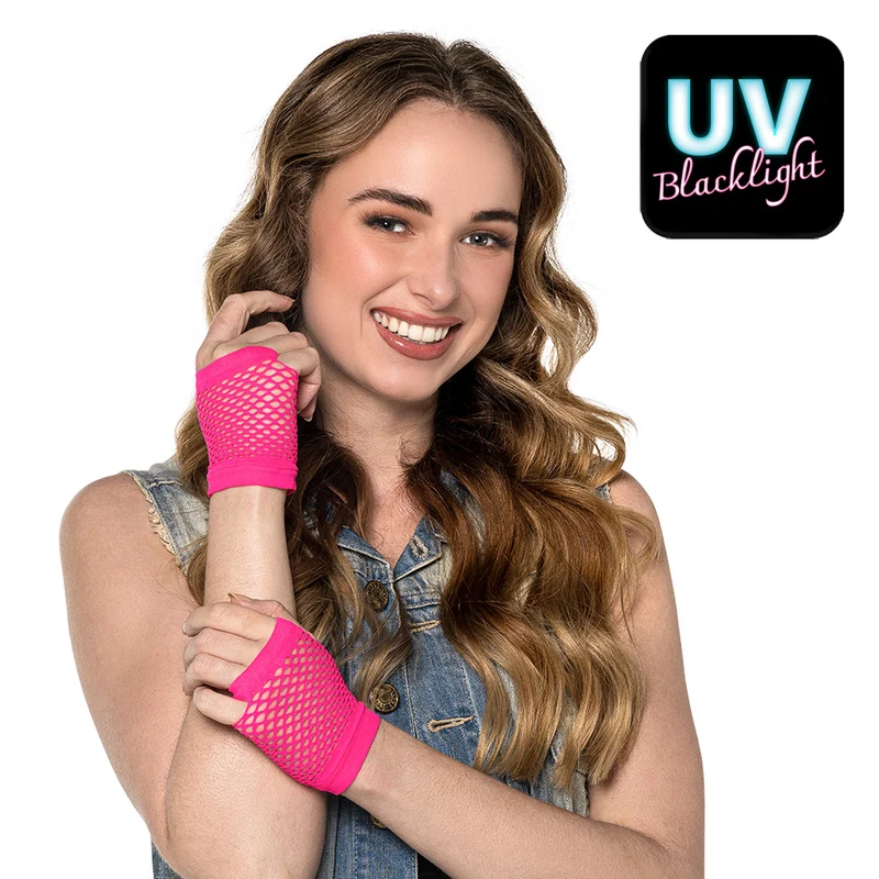 Korte neonroze mesh handschoenen dames (pols)