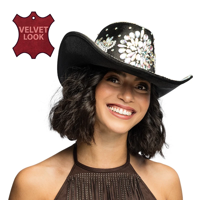 Zwarte cowboyhoed Crystal (glitter western hoed)
