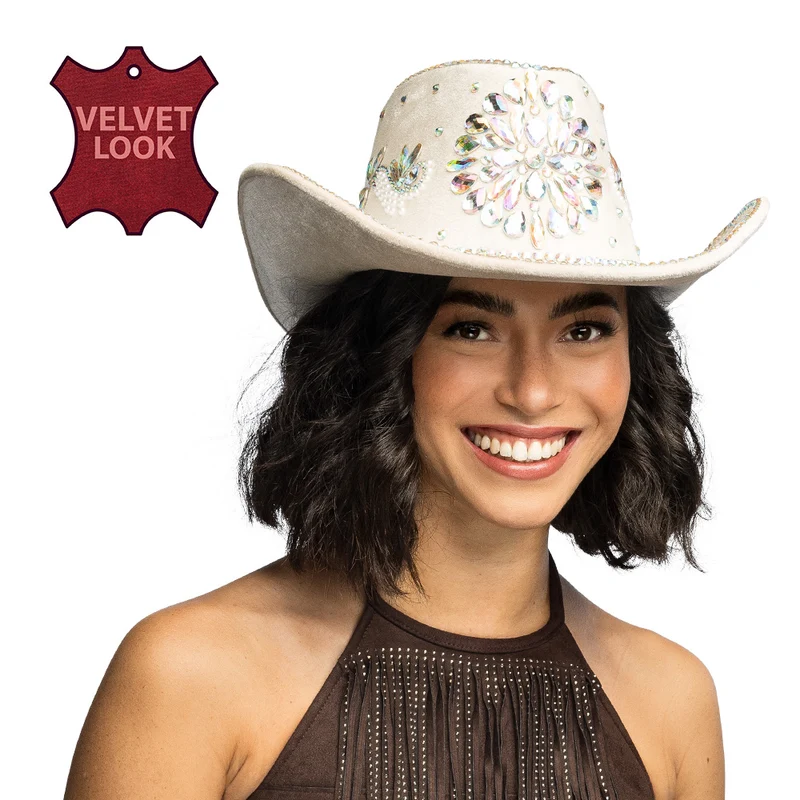 Creme cowboyhoed Crystal (glitter western hoed)