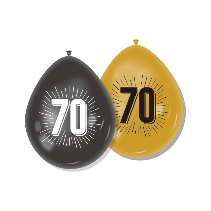 Ballonnen 70 zwart/goud 30 cm - 8 stuks