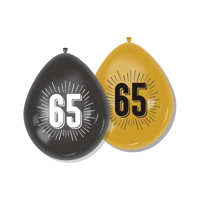 Ballonnen 65 zwart/goud 30 cm - 8 stuks