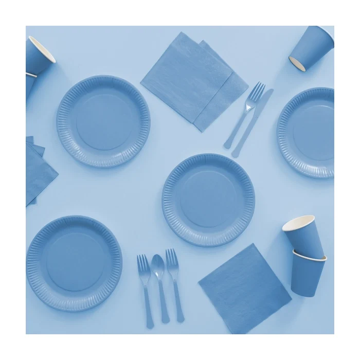 Plastic bestek licht blauw mes en vork 24 stuks