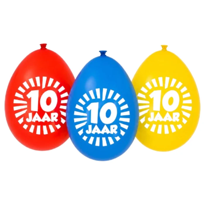 Ballonnen 10 jaar meerkleurig 30 cm - 10 stuks