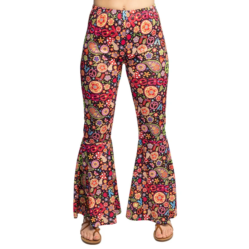 Flarebroek Flower power (hippie, multicolor)