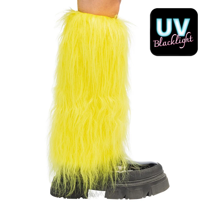 Neongele beenwarmers Rave dames (UV, eenheidsmaat)