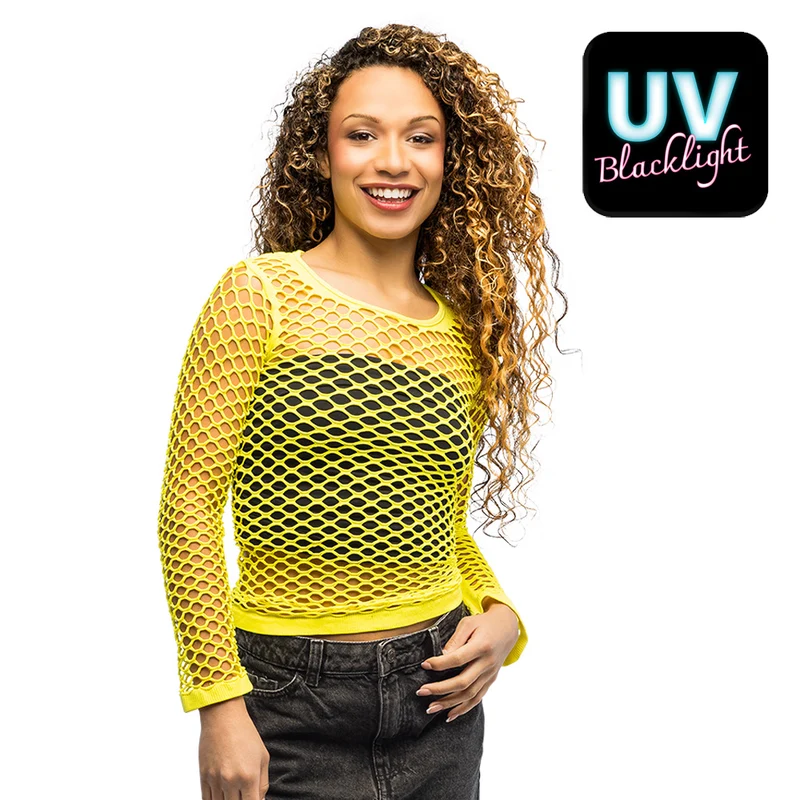 Neongele visnet shirt Temptation dames (UV, M / L/XL)