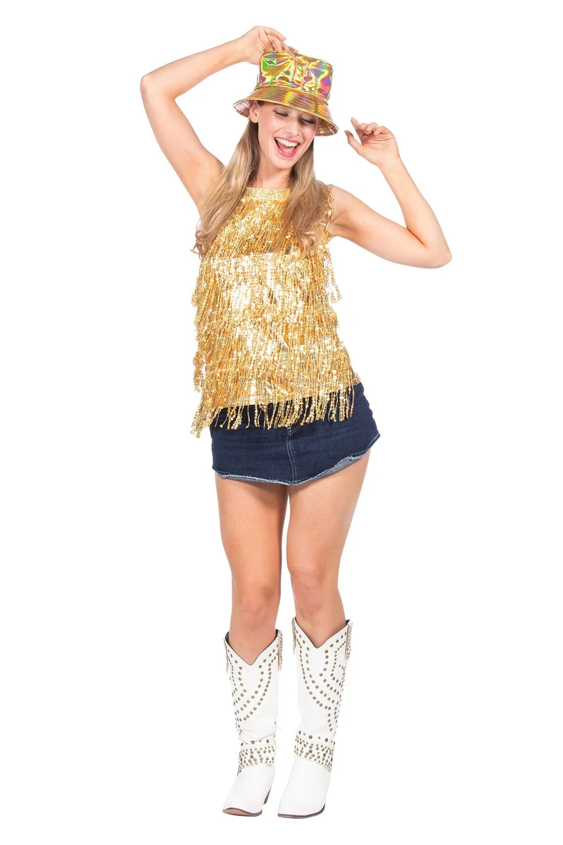 Party Top Goud Metallic Franjes Pailletten Dames