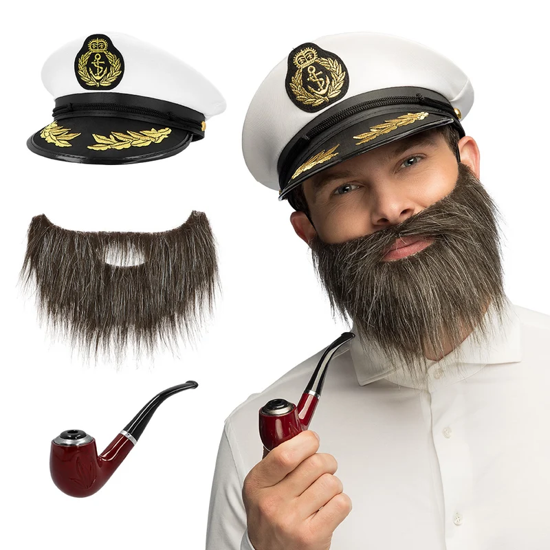 Kapitein verkleedset Sea captain (pet, baard, pijp)