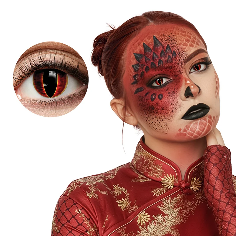 Rode Halloween contactlenzen Dragonfire (3 maanden)