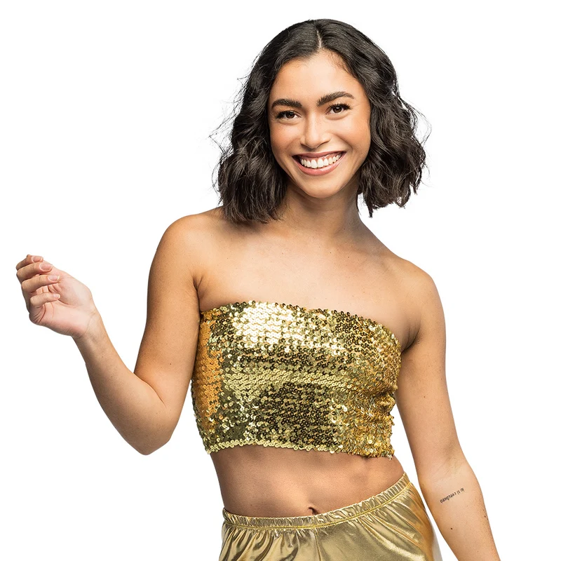 Gouden glitter festival top Sparkle (dames, M/L)