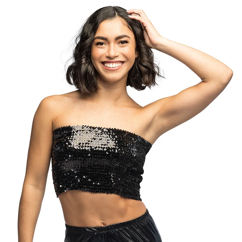 Zwarte glitter festival top Sparkle (dames, M/L)