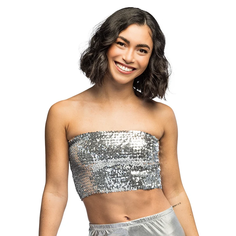 Zilveren glitter festival top Sparkle (dames, M/L)