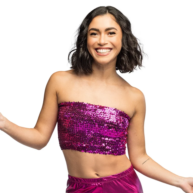 Roze glitter festival top Sparkle (dames, M/L)
