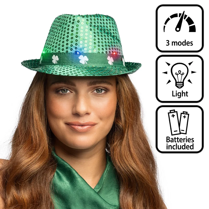 Groene LED hoed Shamrock (St. Patrick's Day)