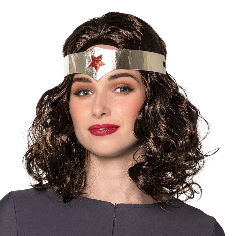 Pruik Superheldin bruin met hoofdband (one size)