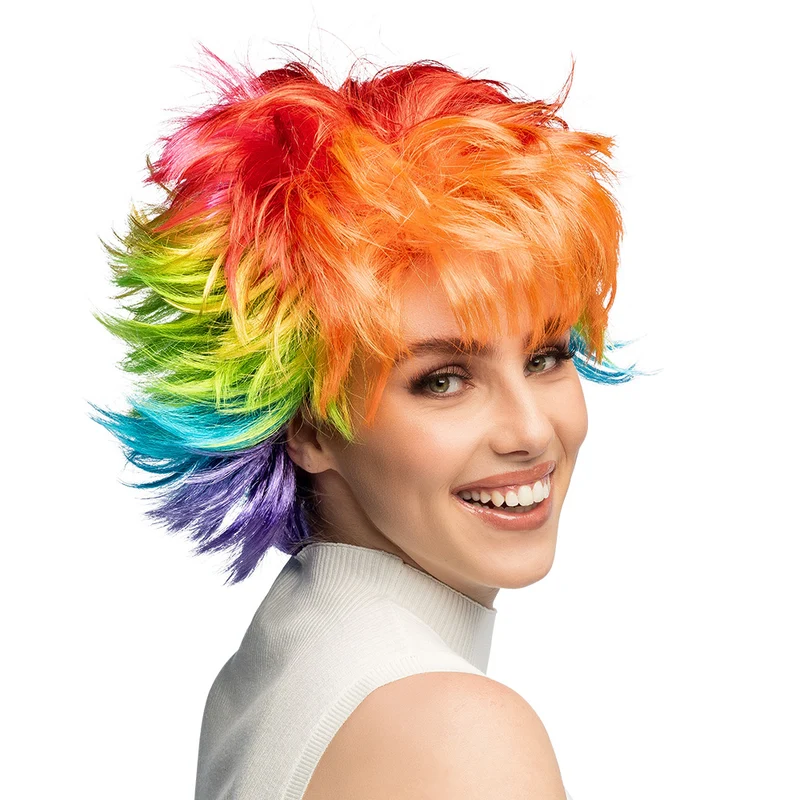 Pruik Rainbow rebel regenboog (kort, one size)