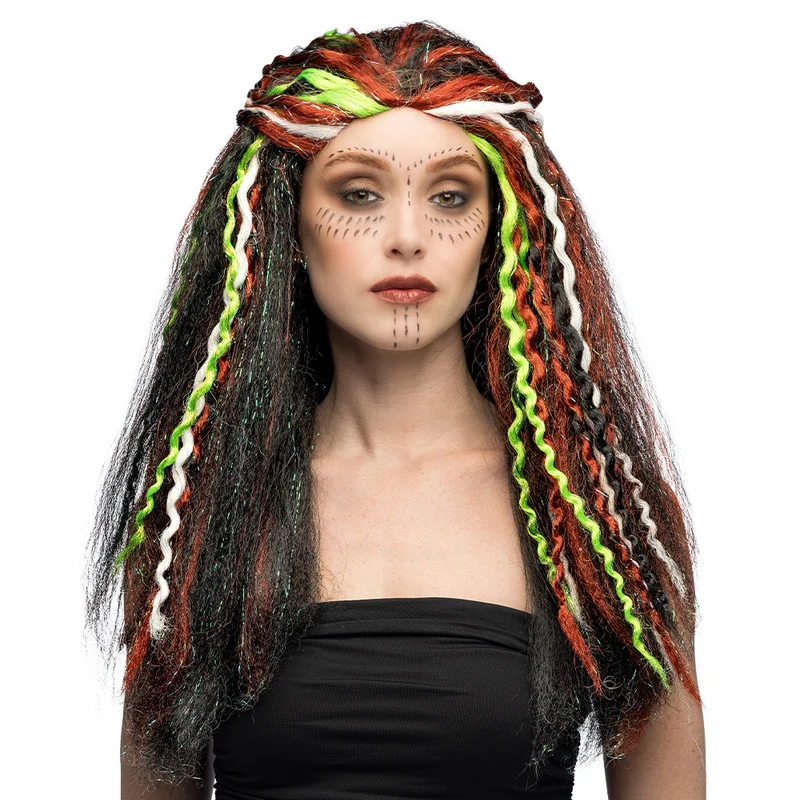 Pruik Voodoo bruin met dreads (halloween, one size)