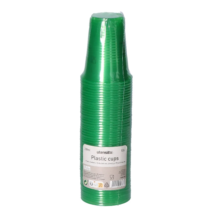 Bekers plastic groen – 50 stuks (200 ml)