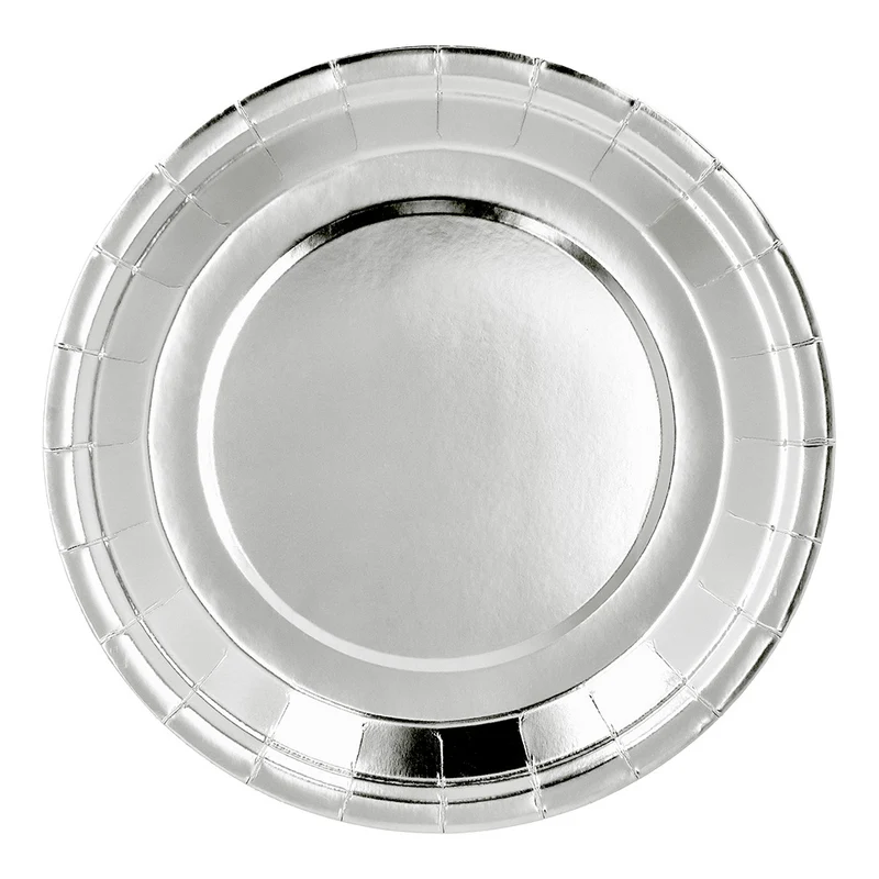 Set 6 papieren bordjes zilver 23 cm