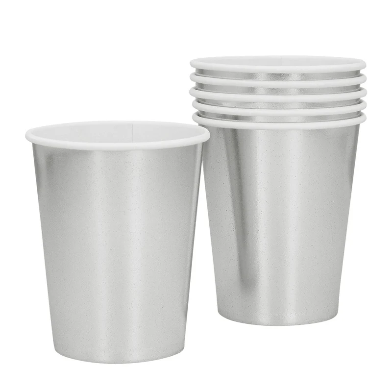 Set 6 papieren bekertjes zilver 25 cl