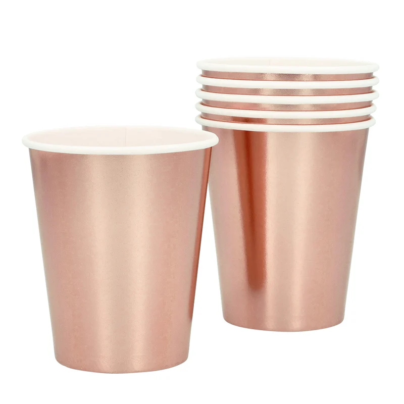 Set 6 papieren bekertjes roségoud 25 cl