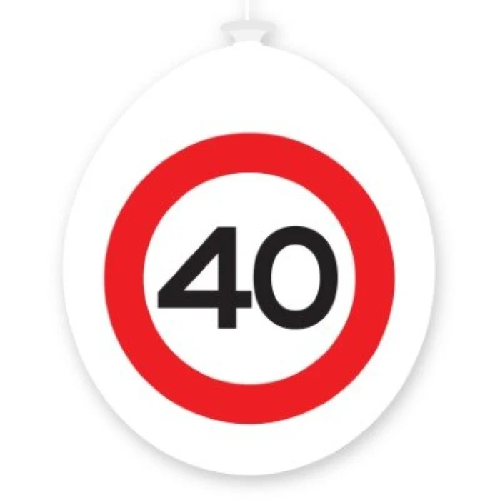 Ballonnen 40 jaar rood/wit 30 cm - 10 stuks