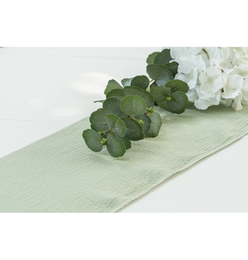 Saliegroene Wafelkatoenen Tafelloper (3m)