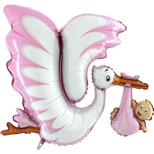 Grote Folieballon Ooievaar Meisje (114cm)