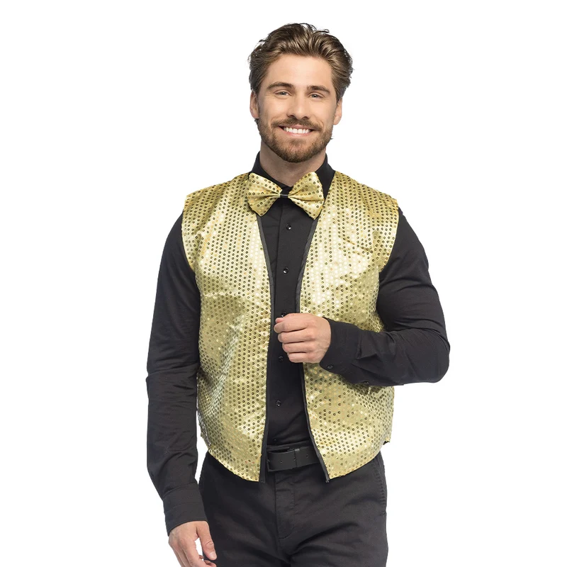 Pailletten vest met strik Set Spangles goud