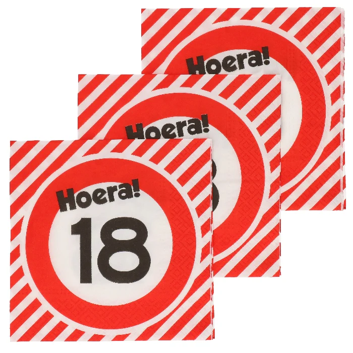 Servetten 18 jaar verkeersbord 33x33 cm - 20 stuks