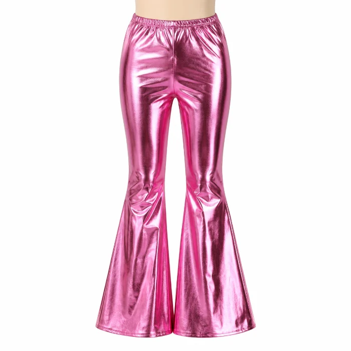 Broek flared metallic roze dames maat S/M